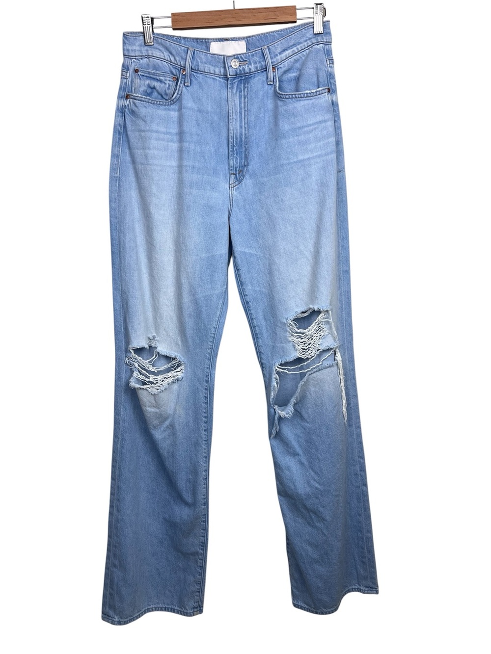 MOTHER The Maven Heel Ripped Off Jeans 30 Light Wash Wide Leg